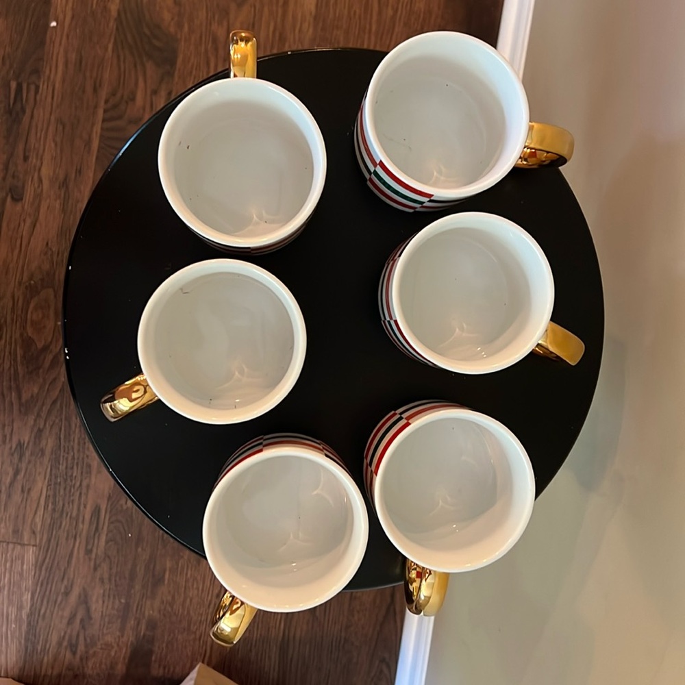 Caribou Coffee Patchwork 2022 Gold Handle Mugs - Set of 6 NWT - Picture 11 of 11